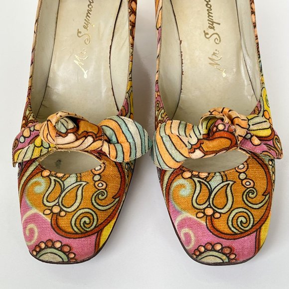 MR SEYMOUR Vintage 60's 70's Psychedelic Floral Bow Pumps Size 10AA RARE - Picture 4 of 15